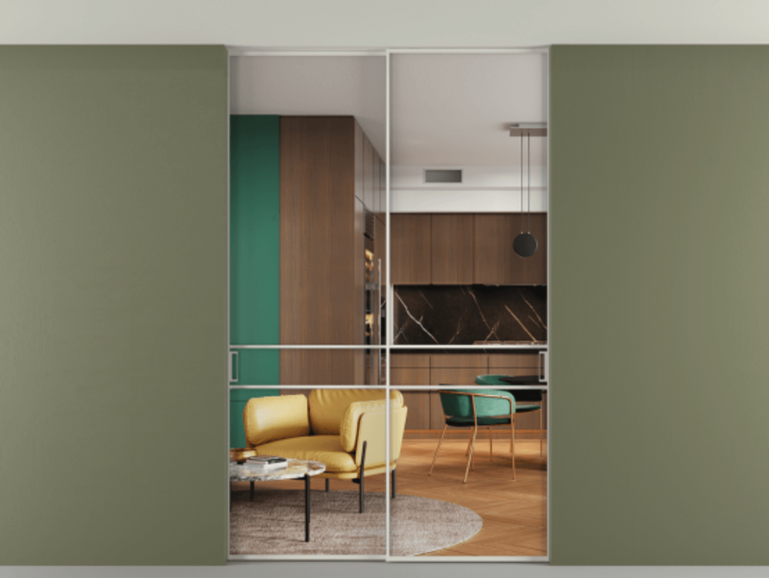 Перегородка Formato внутри проёма скрытое крепление в потолок 2 створки АЛПР 040.02 Алюминий Белый Прозрачное стекло "Crystal Vision", калёное. Скрытый короб БЕЛ Цена 297600 ₽ 1. Полотно 2 шт. (800/2100 мм)
2. Комплект установки раздвижной системы
3. Базовый комплект фурнитуры
4. Ручка RONDO. Фабрика дверей Волховец 8 (800) 551 43 19 Перегородка Formato внутри проёма скрытое крепление в потолок 2 створки АЛПР 040.02 Алюминий Белый Прозрачное стекло "Crystal Vision", калёное Цена 297600 ₽ | Volhovec