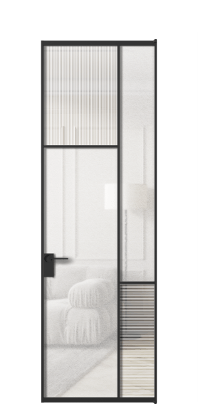 Дверь межкомнатная АЛПЛ041.10 ЧРН Рифлёное стекло "Дюна" + Фактурное стекло "Лёд". Цвет Алюминий Черный. Материал Алюминий. Коллекция Мозаик. Картинка.